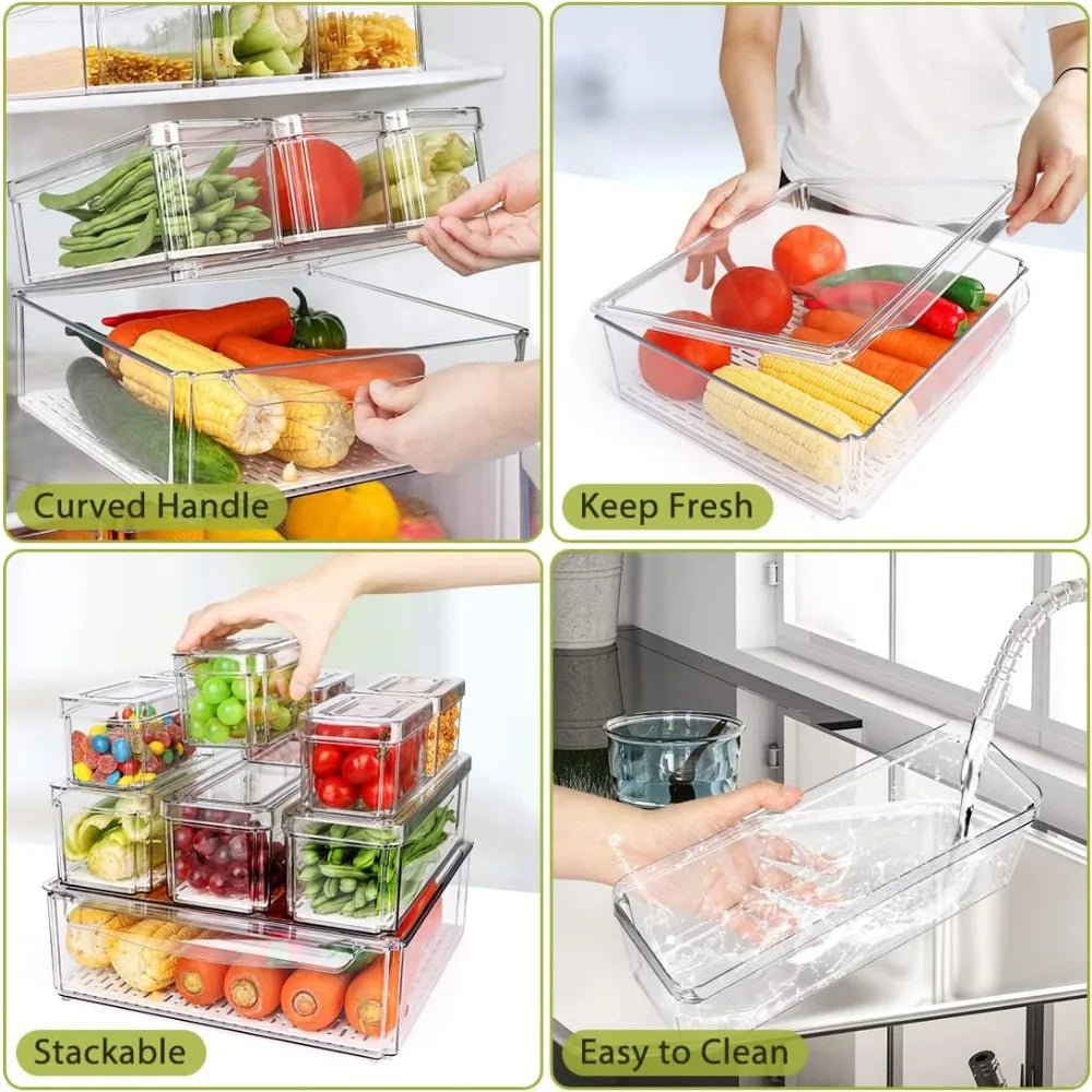 10 Pack Refrigerator Pantry Organizer Bins with Lids