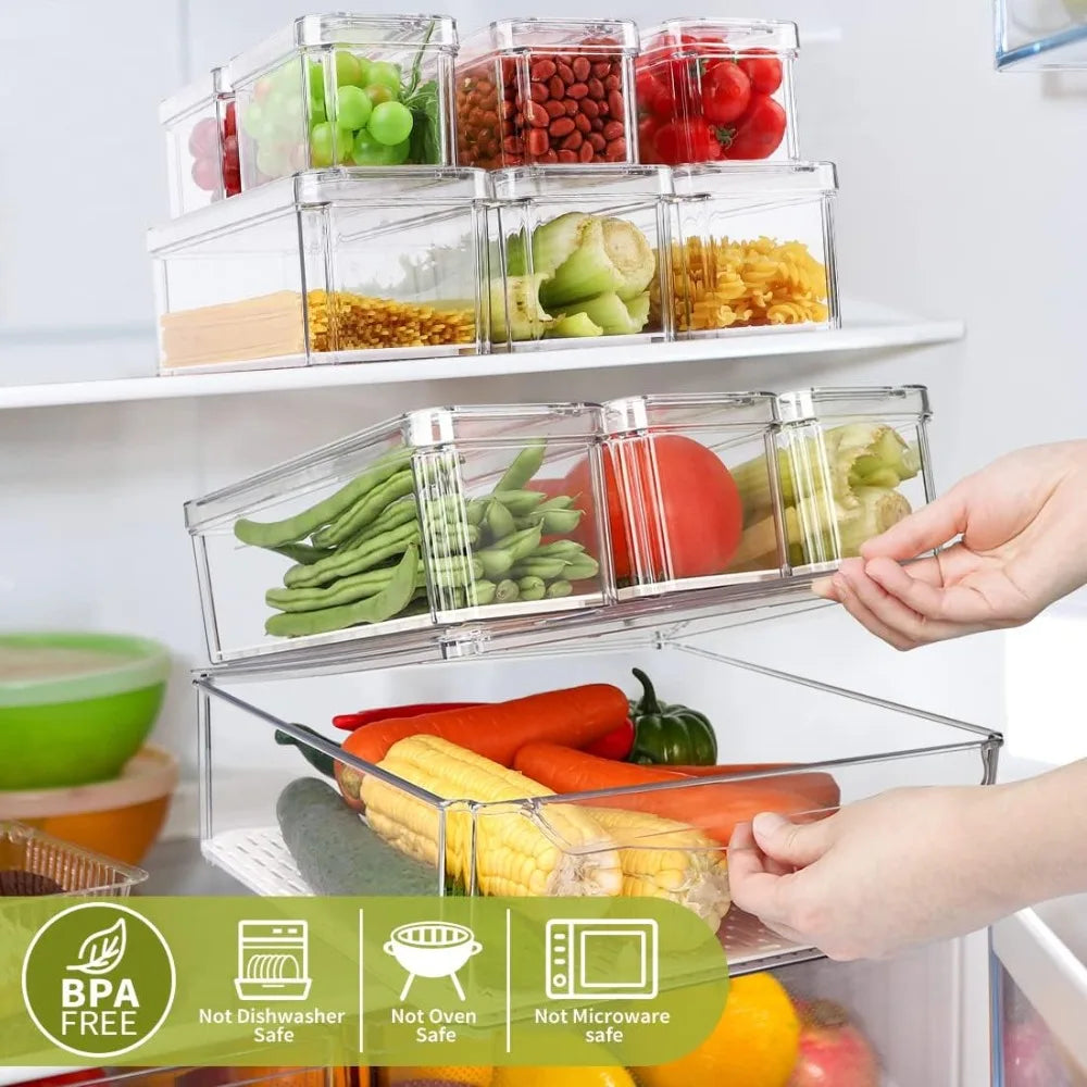 10 Pack Refrigerator Pantry Organizer Bins with Lids