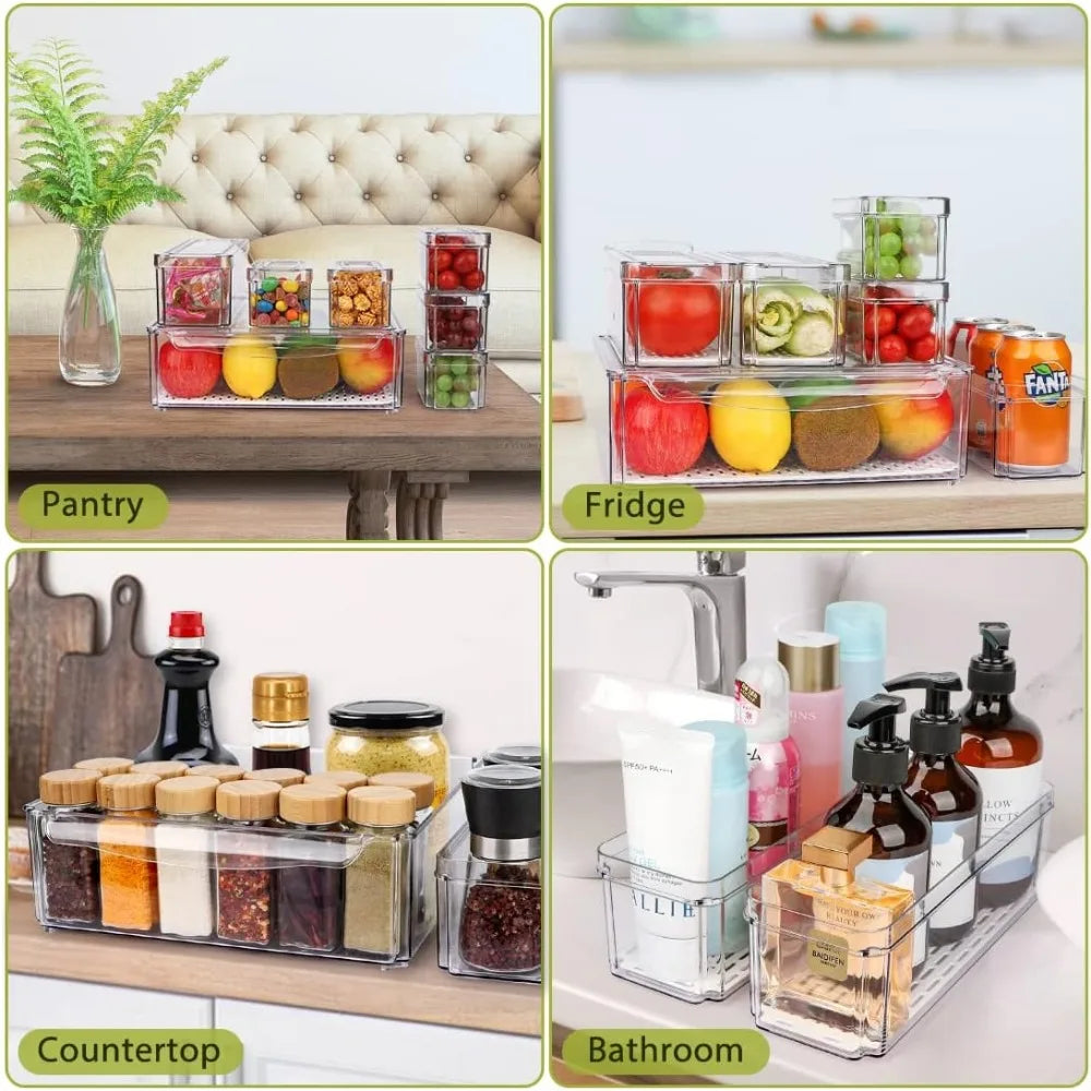 10 Pack Refrigerator Pantry Organizer Bins with Lids